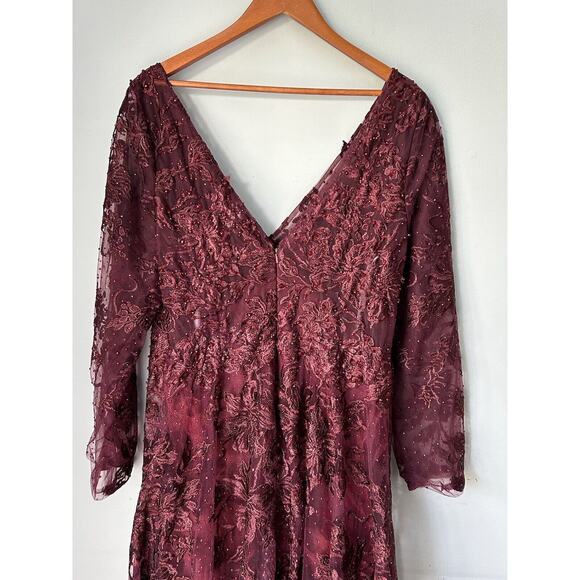 NWT Mac Duggal 20409 Embellished Illusion Gown Dress Long Sleeve Maroon Size 14 - Picture 9 of 13